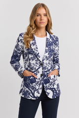 Clemency | Women's Floral Print Blazer Navy White Long Sleeve