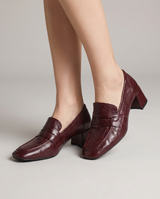 Camellia | Women's Block Heel Loafers Burgundy Slip On
