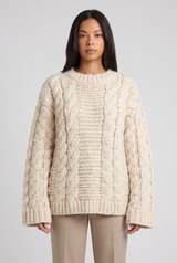 Cecily | Women's Cable Knit Sweater Cream Oversized Fit