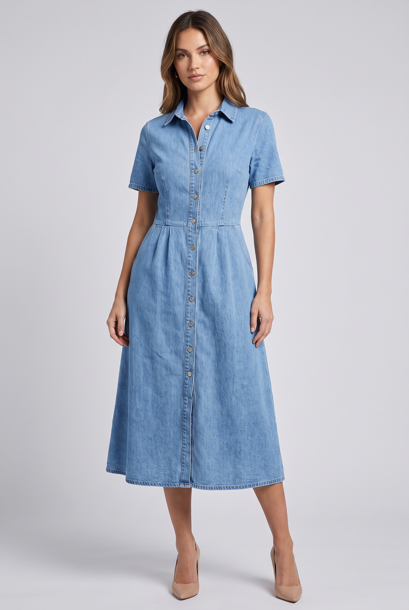 Genevieve | Women's Denim Shirt Dress Light Blue (v2)