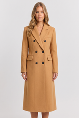 Dorothea | Women's Double Breasted Wool Coat Camel Long