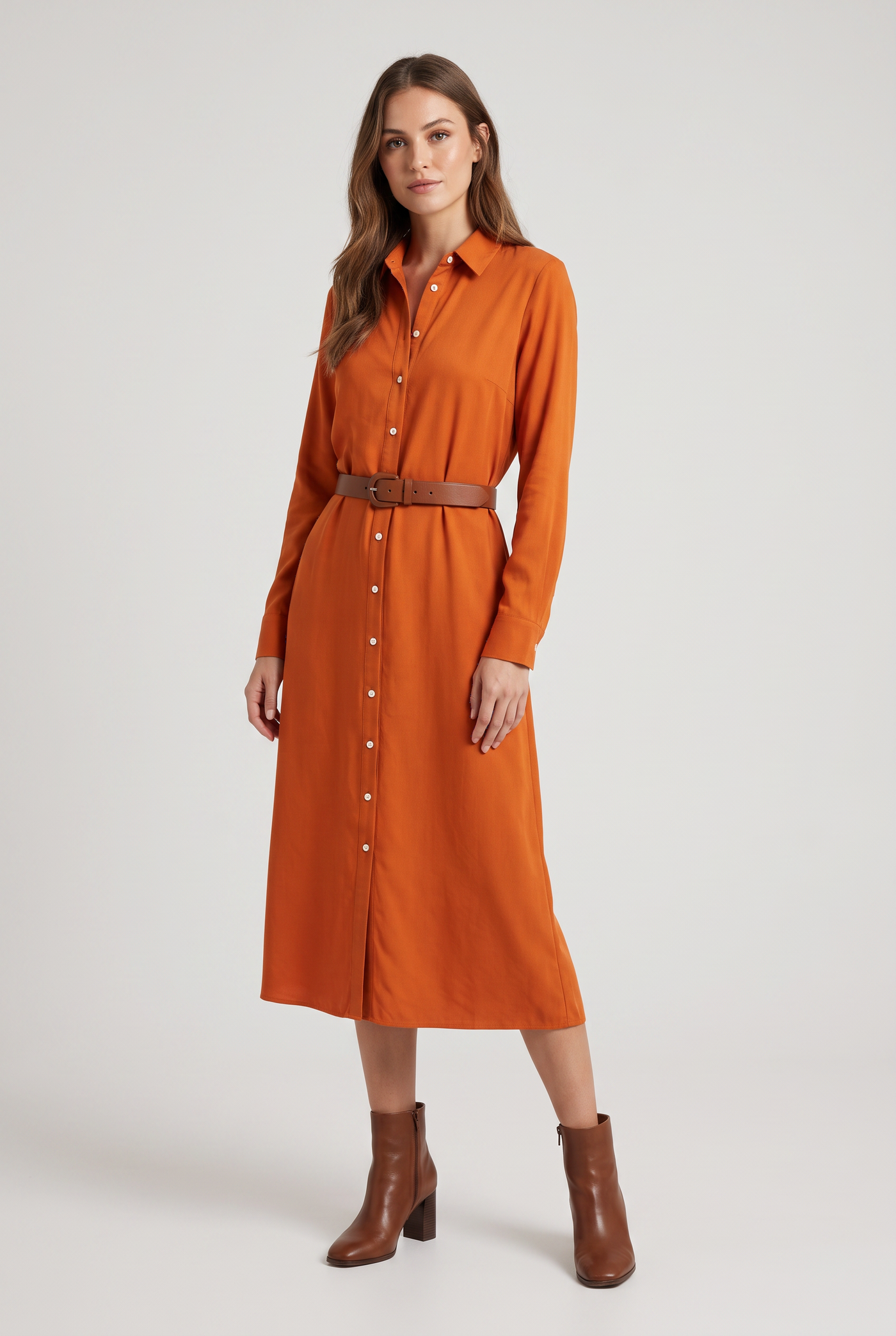 Rosalind | Women's Button Down Shirt Dress Orange White Buttons (v2)