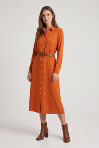 Rosalind | Women's Button Down Shirt Dress Orange White Buttons (v2)