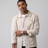Sterling | Men's Casual Linen Shirt Jacket Cream With Pockets