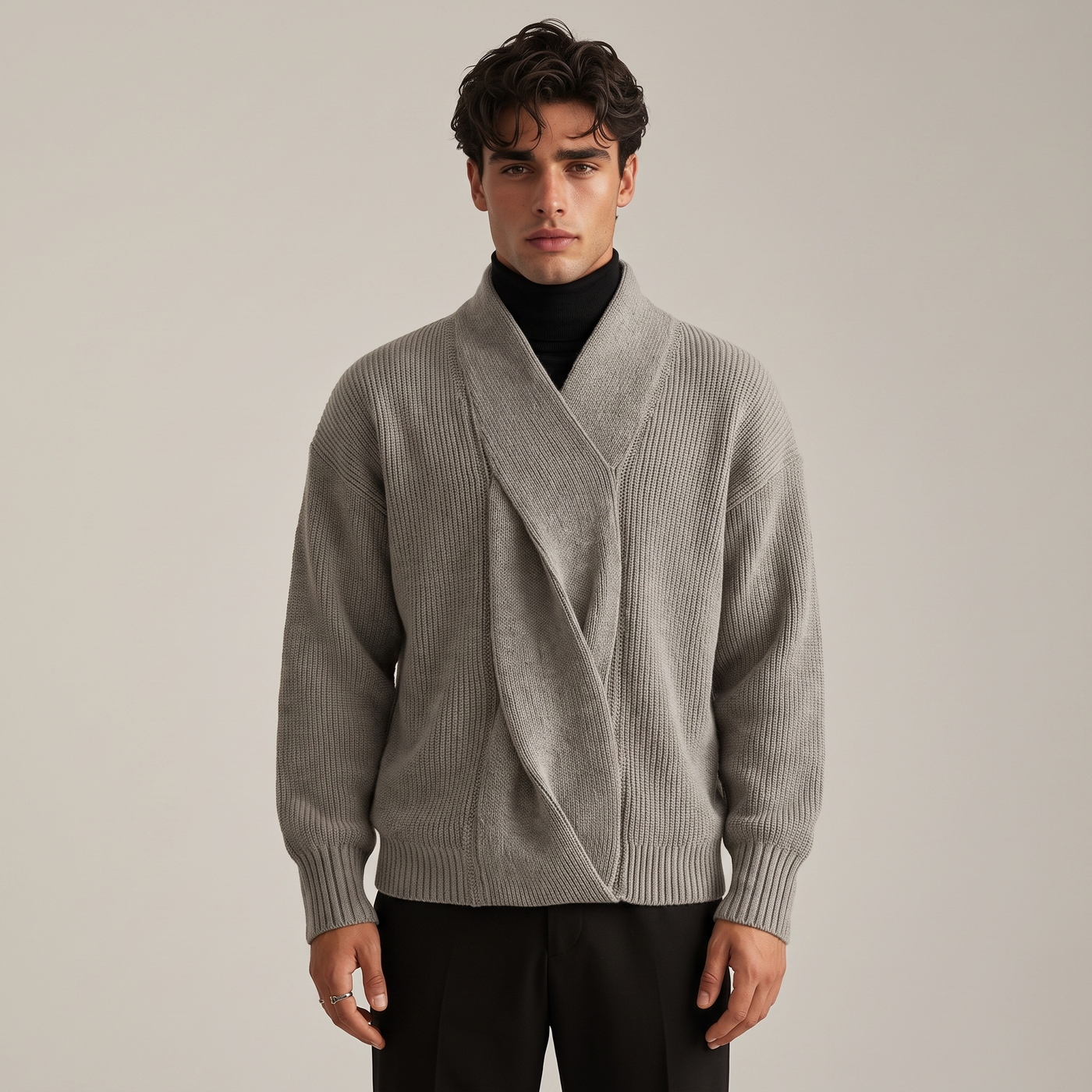 Endicott | Men's Shawl Collar Jumper Grey