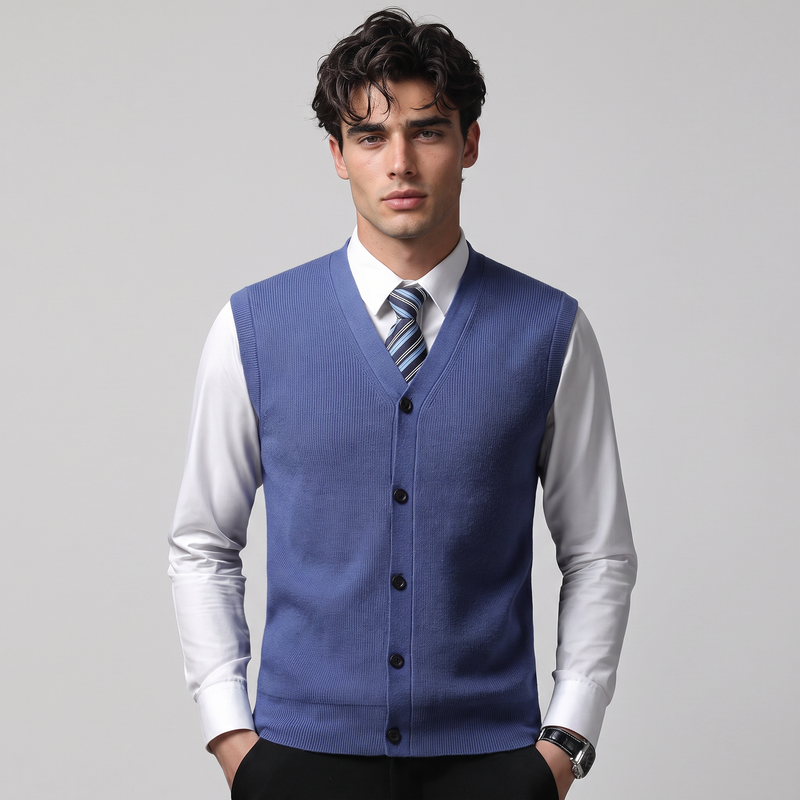 Crowther | Men's Jumper Vest Blue V Neck