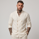 Wilder | Men's Double Breasted Linen Shirt Cream Long Sleeve