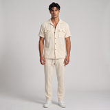 Algernon | Men's Casual Linen Matching Set Cream Short Sleeve