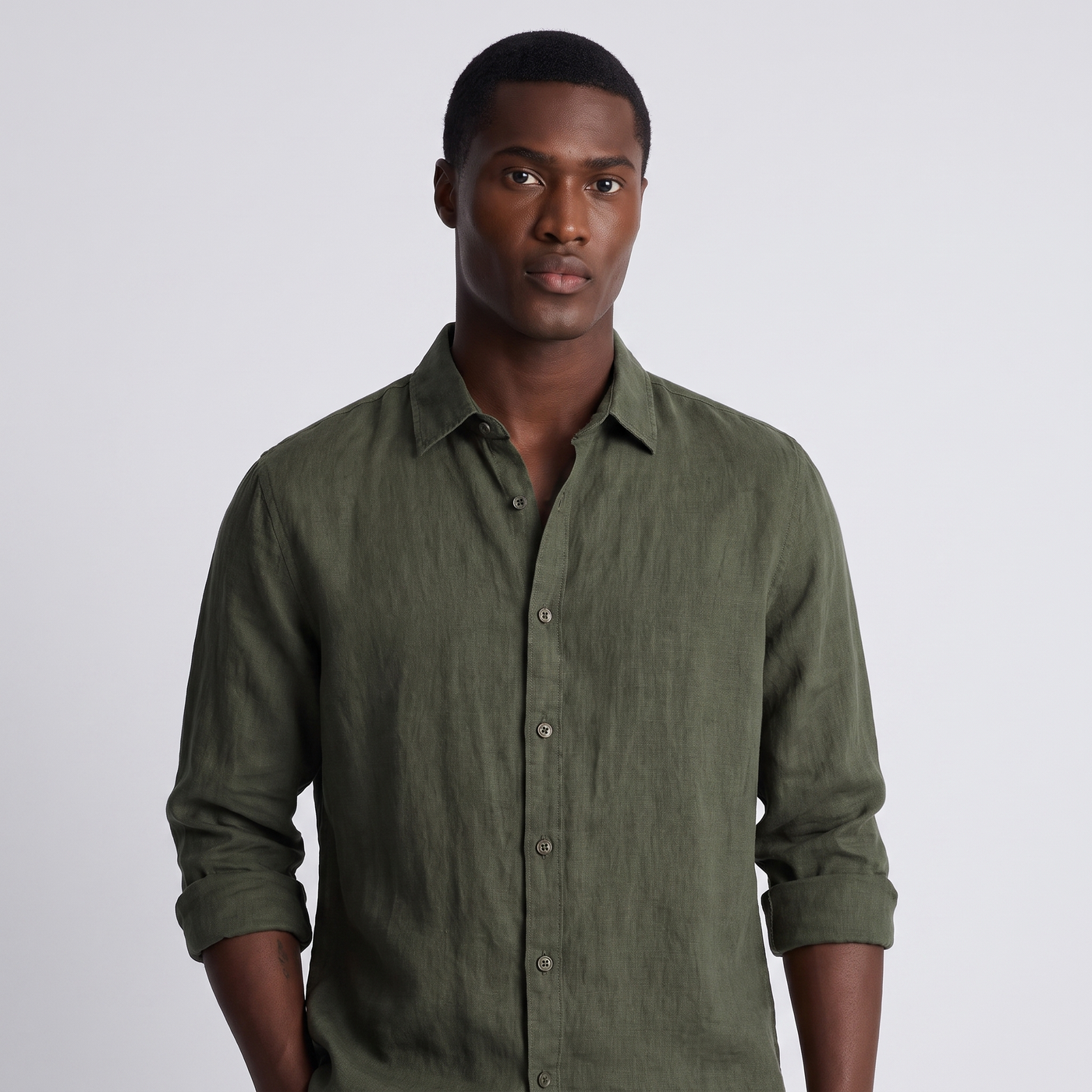 Bellamy | Men's Linen Button Up Shirt Olive Green