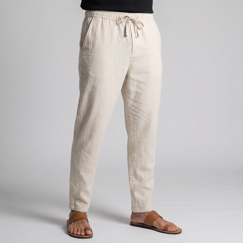 Ashcroft | Men's Linen Trousers Cream Elastic Waist