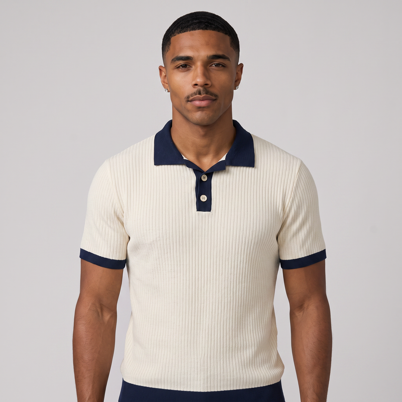 Talbot | Men's Ribbed Polo Shirt Cream Navy