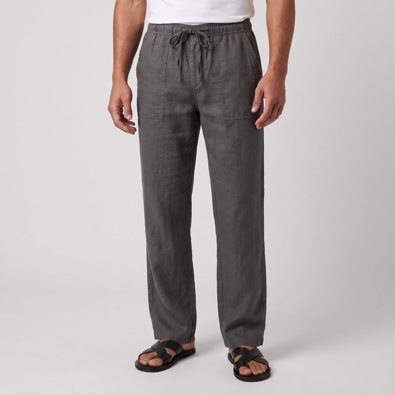 Auden | Men's Linen Trousers Charcoal Wide Leg
