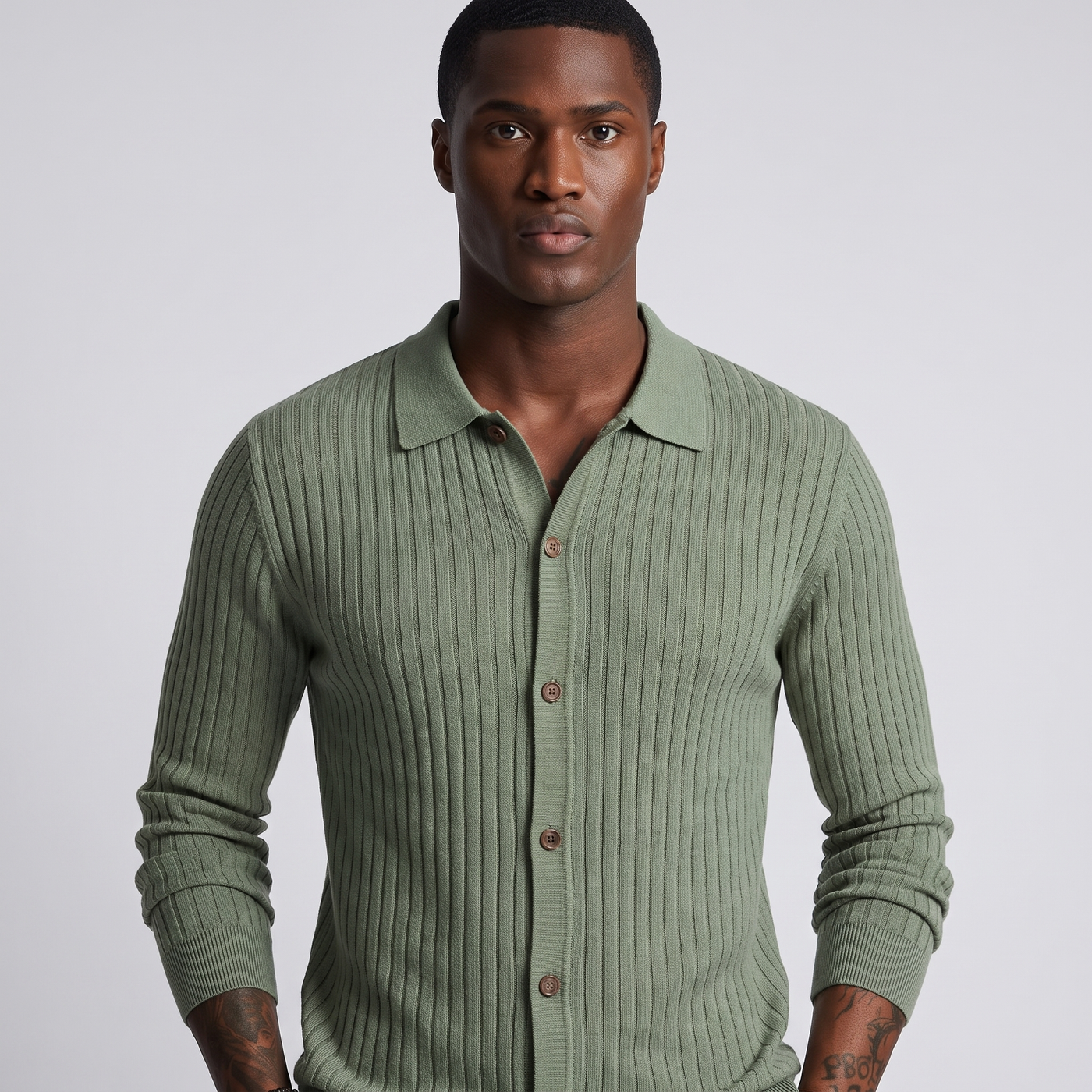 Hollis | Men's Ribbed Knit Shirt Sage Green (v2)
