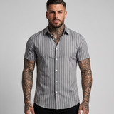 Beaumont | Men's Pinstripe Short Sleeve Button Up Shirt Grey