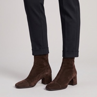 Camille | Women's Suede Block Heel Ankle Boots Dark Brown