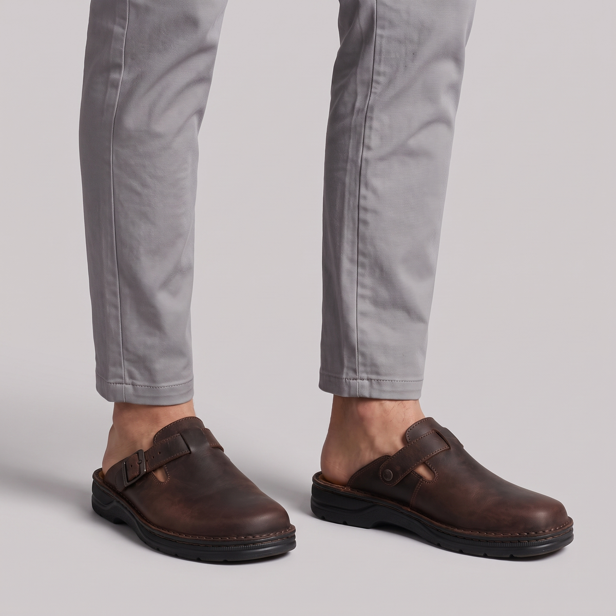 Voss | Men's Leather Clogs Buckle Slip On