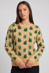 Vesper | Women's Patterned Crewneck Jumper Khaki and Green