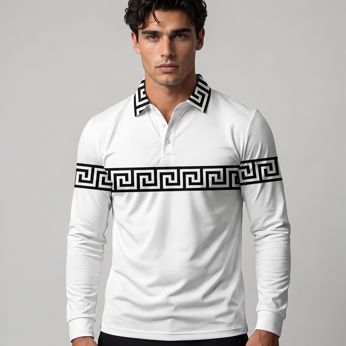 Somerset | Men's Greek Key Long Sleeve Polo Shirt