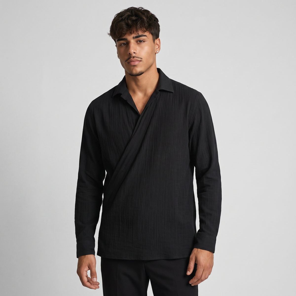 Erik | Men's Slim Fit Pinstripe Shirt in Black