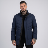 Uxbridge | Men's Long Quilted Puffer Jacket in Navy Blue and Black