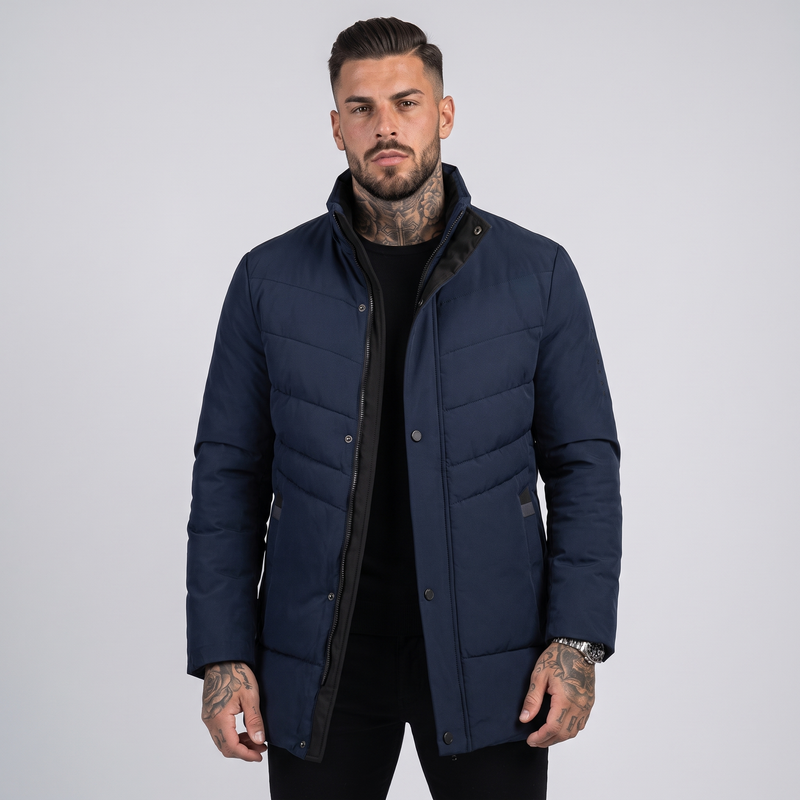 Uxbridge | Men's Long Quilted Puffer Jacket Navy Blue and Black