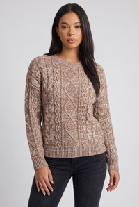 Theophila | Women's Cable Knit Crew Neck Jumper Brown and White