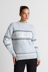 Phyllida | Women's Fair Isle Crew Neck Jumper in Light Blue and Beige