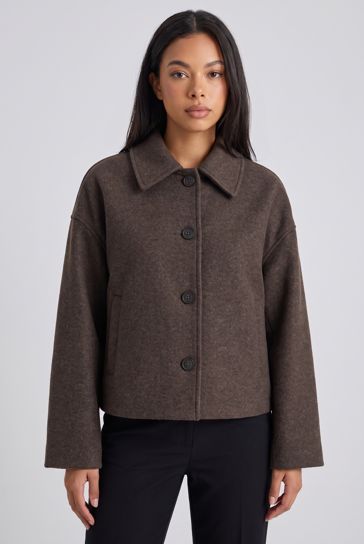Sabrine | Women's Cropped Jacket Brown Boxy Button-Down