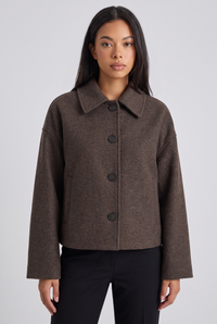 Sabrine | Women's Cropped Jacket Brown Boxy Button-Down