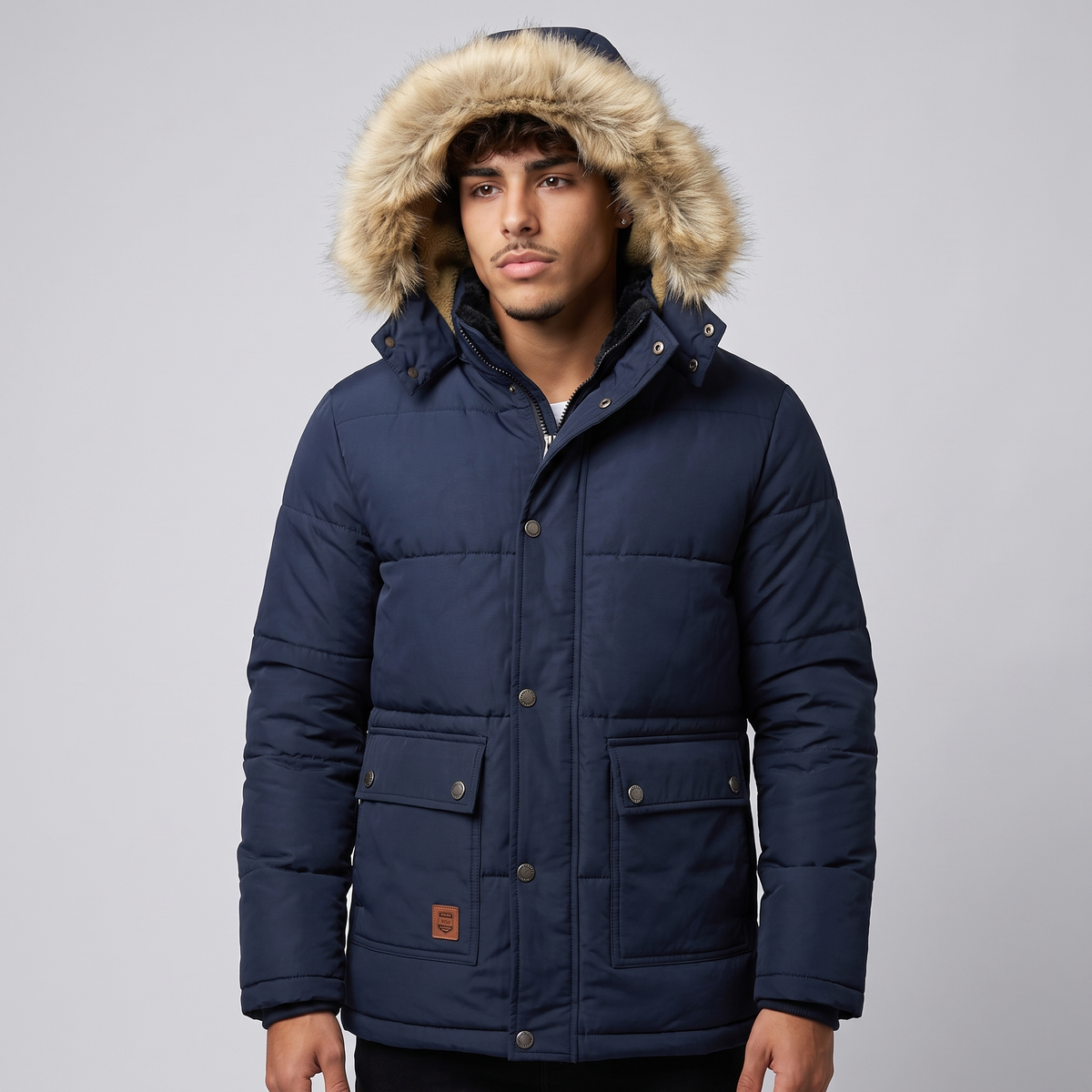 Sanderson | Men's Hooded Puffer Jacket Navy Blue and Black