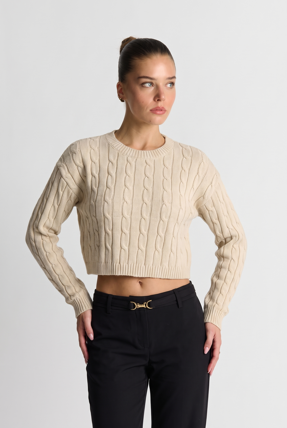 Nicolette | Women's Cropped Cable Knit Jumper