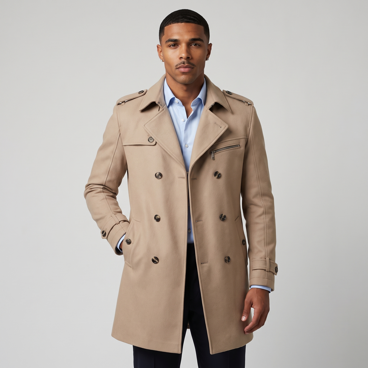 Nikolai | Men's Double-Breasted Long Coat Notched Lapel