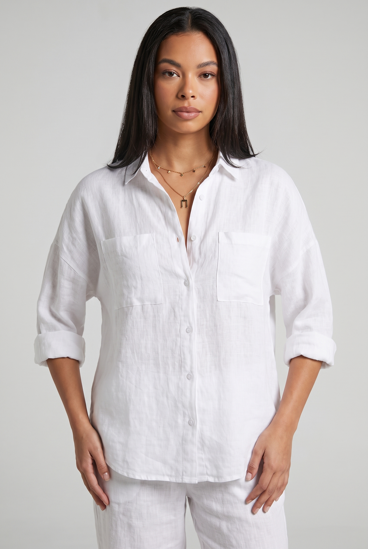 Vera | Women's Linen Button Down Blouse With Front Pockets