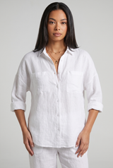 Vera | Women's Linen Button Down Blouse With Front Pockets