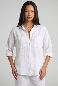 Vera | Women's Linen Button Down Blouse With Front Pockets