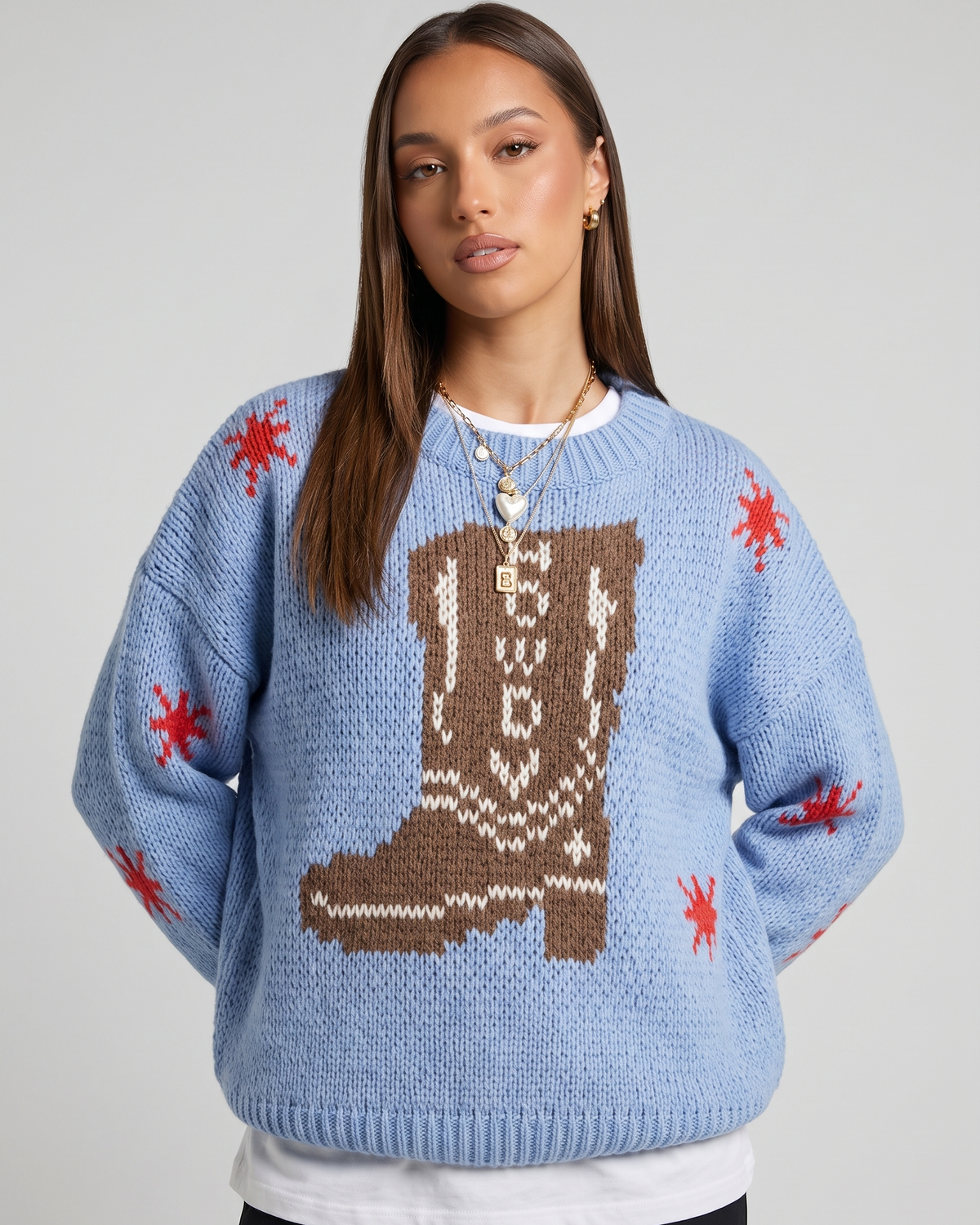 Pilar | Women's Oversized Graphic Jumper Light Blue
