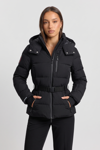 Maelys | Women's Belted Puffer Jacket Black Removable Hood