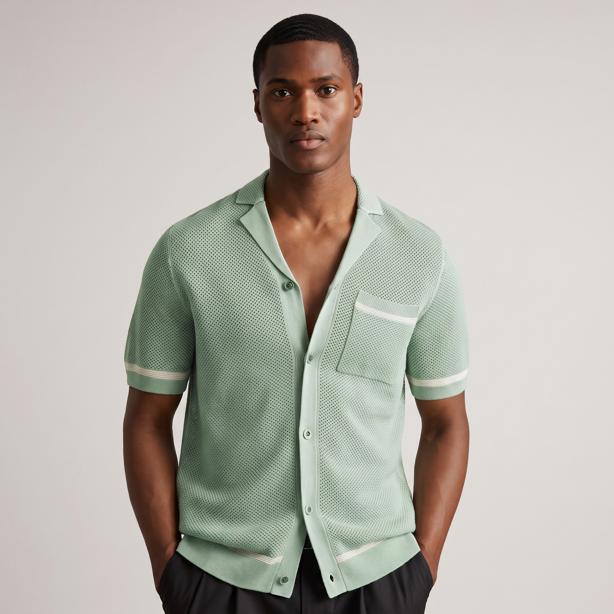 Sage | Men's Casual Knit Button Up Short Sleeve Shirt