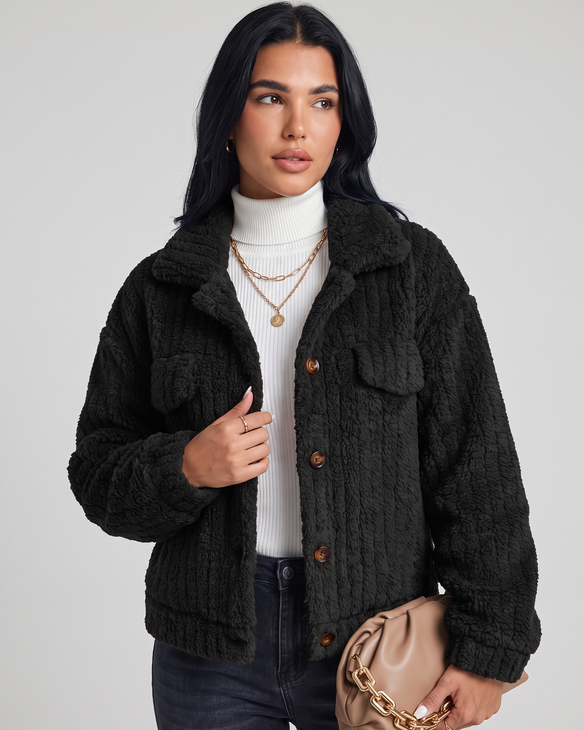 Jonquil | Women's Button-Down Relaxed Fit Jacket Black