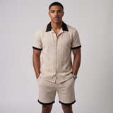 Ives | Men's Cable Knit Button Up Short Sleeve Jumper