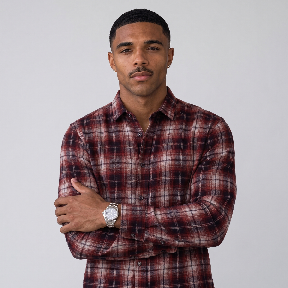 Waverley | Men's Plaid Flannel Shirt Burgundy Black and White