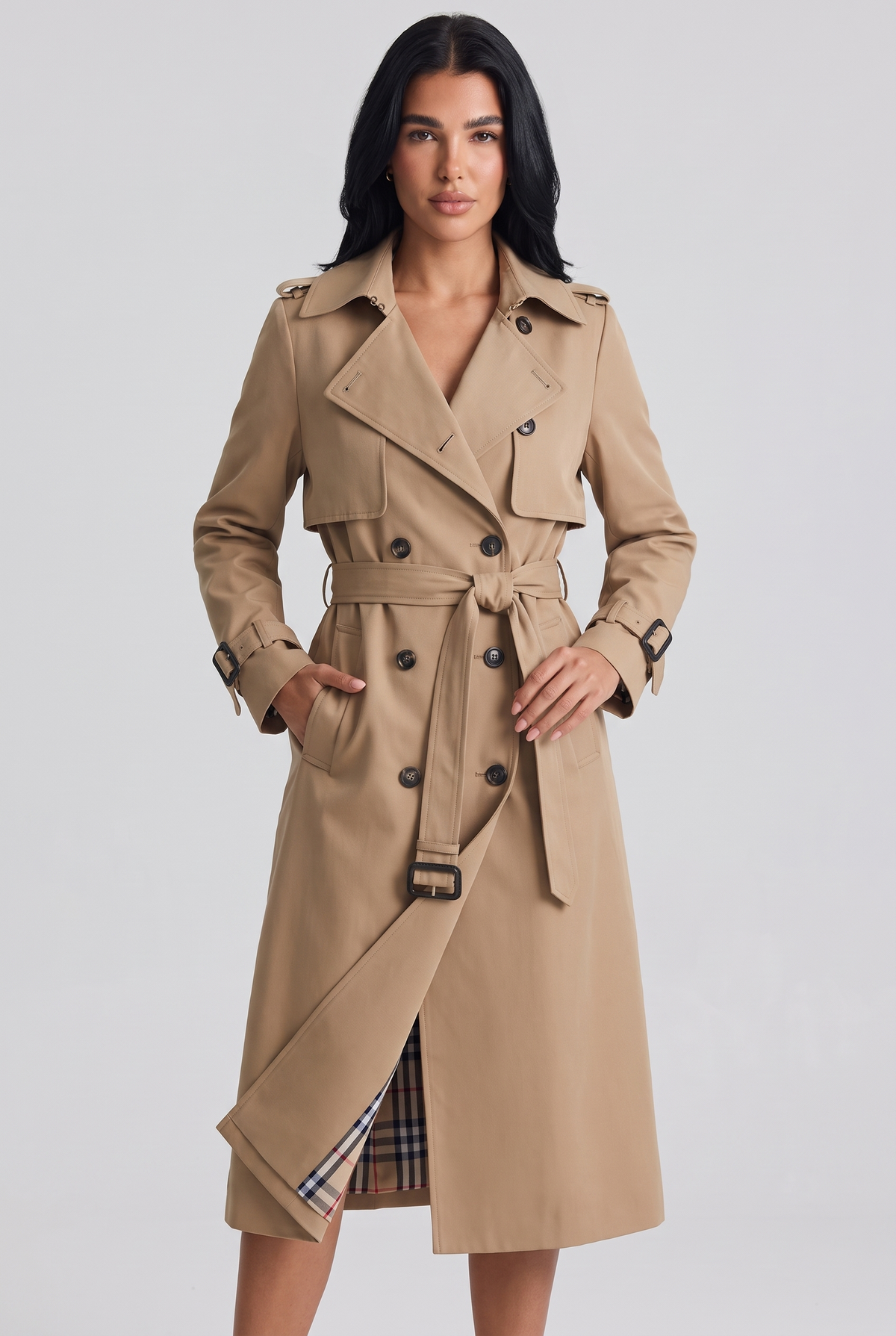 Mirabel | Women's Belted Long Trench Coat Double Breasted