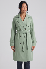 Jacintha | Women's Double-Breasted Belted Coat Green and Khaki