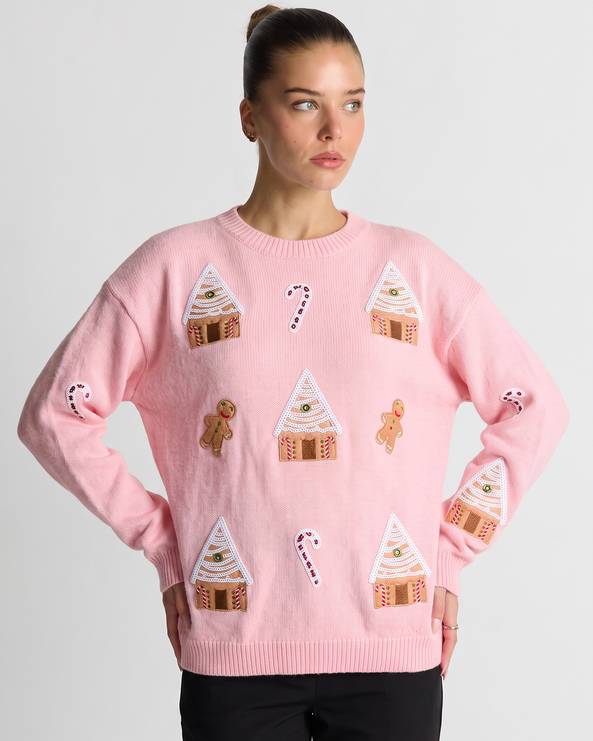 Melisande | Women's Light Pink Novelty Christmas Jumper Crew Neck