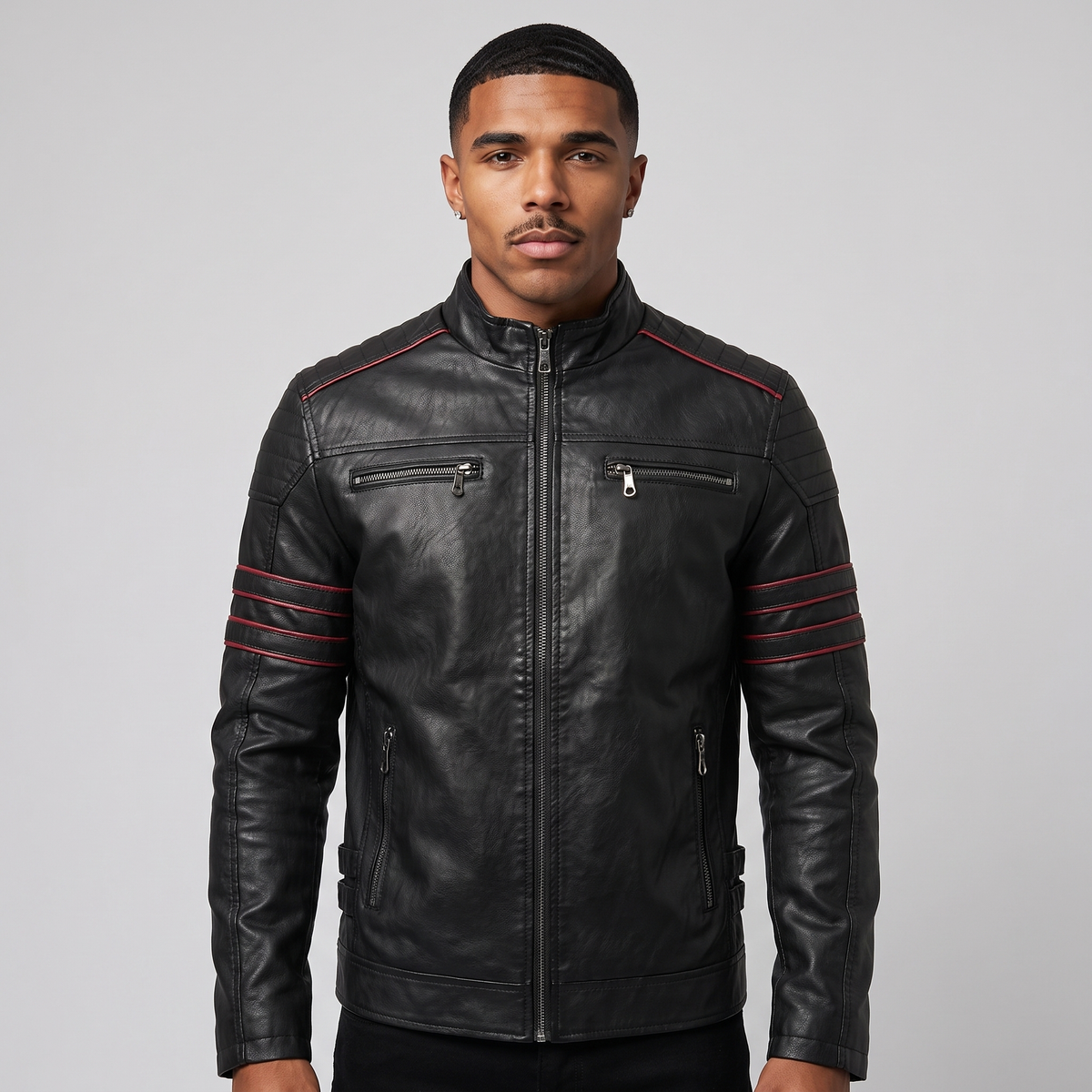 Gregor | Men's Biker Zip-Up Jacket Black and Brown