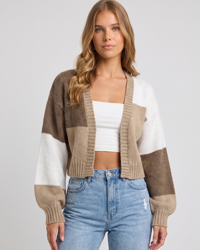 Ismene | Women's Cropped Open Front Cardigan Balloon Sleeve