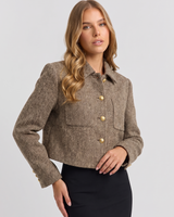 Faustine | Women's Cropped Button-Front Jacket Brown