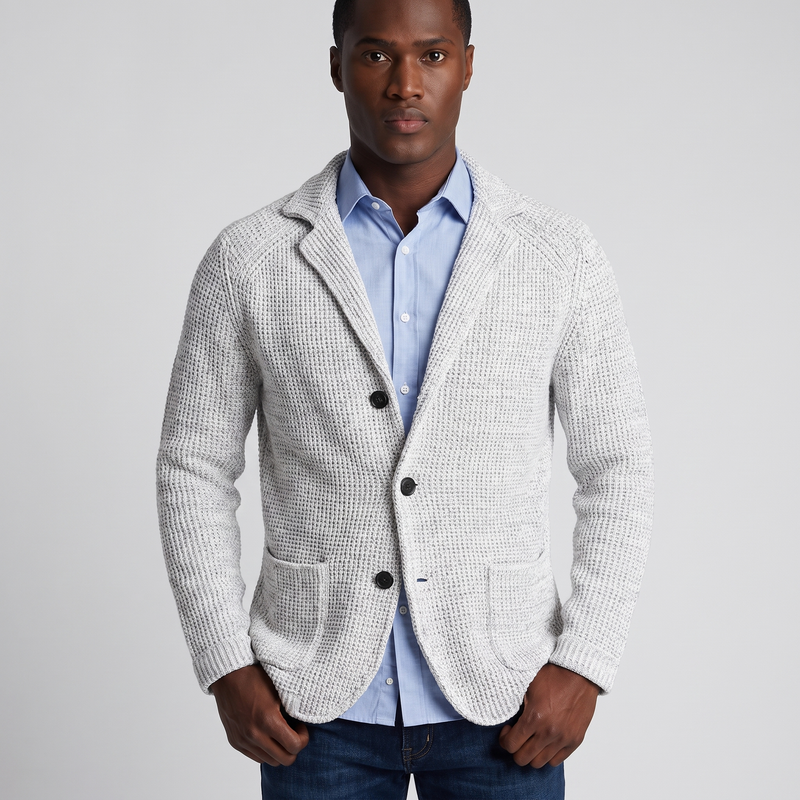NOLA model wearing knit casual blazer