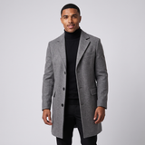 Neville | Men's Mid-Length Notched Lapel Overcoat Black and Grey