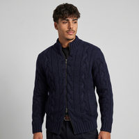 NOLA model wearing zip-up cable knit jumper